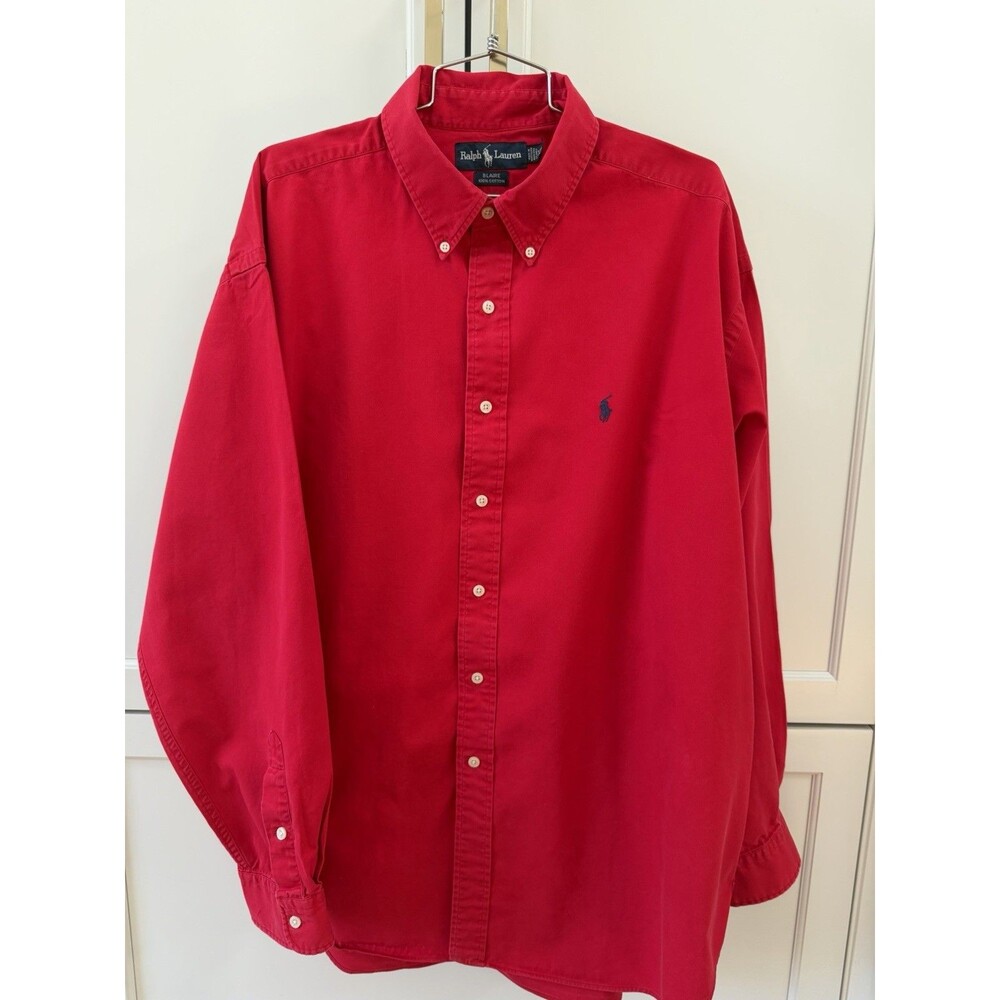 Polo Ralph Lauren Twill Shirt Men 2XL Blaire Red Long Sleeve Button Down Vtg